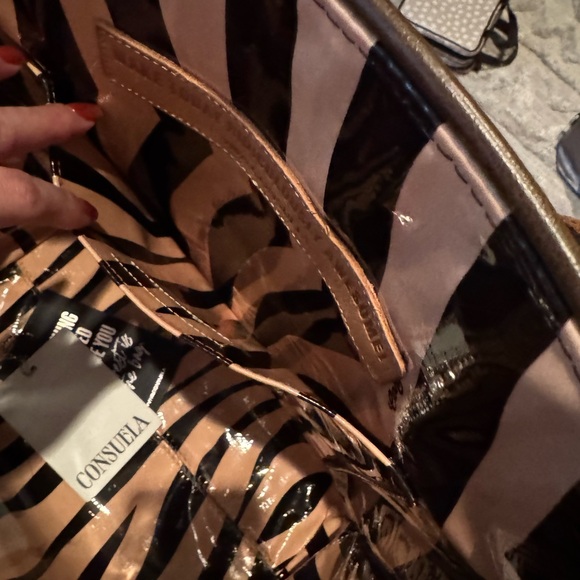 Consuela Navy Blue LEATHER RARE Classic Tote Beautiful Embroidery - Picture 10 of 15